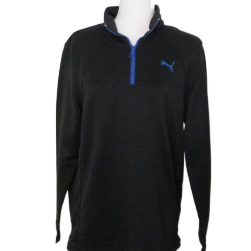 Puma Men's Sport Lifestyle 1/4 Zip Black with Blue Accents Pullover Size M